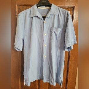 Tommy Bahama Mens Shirt Medium Blue Silk Blend Hawaiian Button Up Short Sleeve